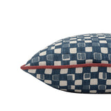 Faye Indigo Natural Cushion Cover - Rouge Piping - 40x40cm