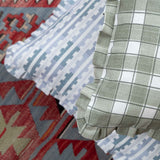 Gingham Sage Cushion Cover - Ruffles - 50x50cm