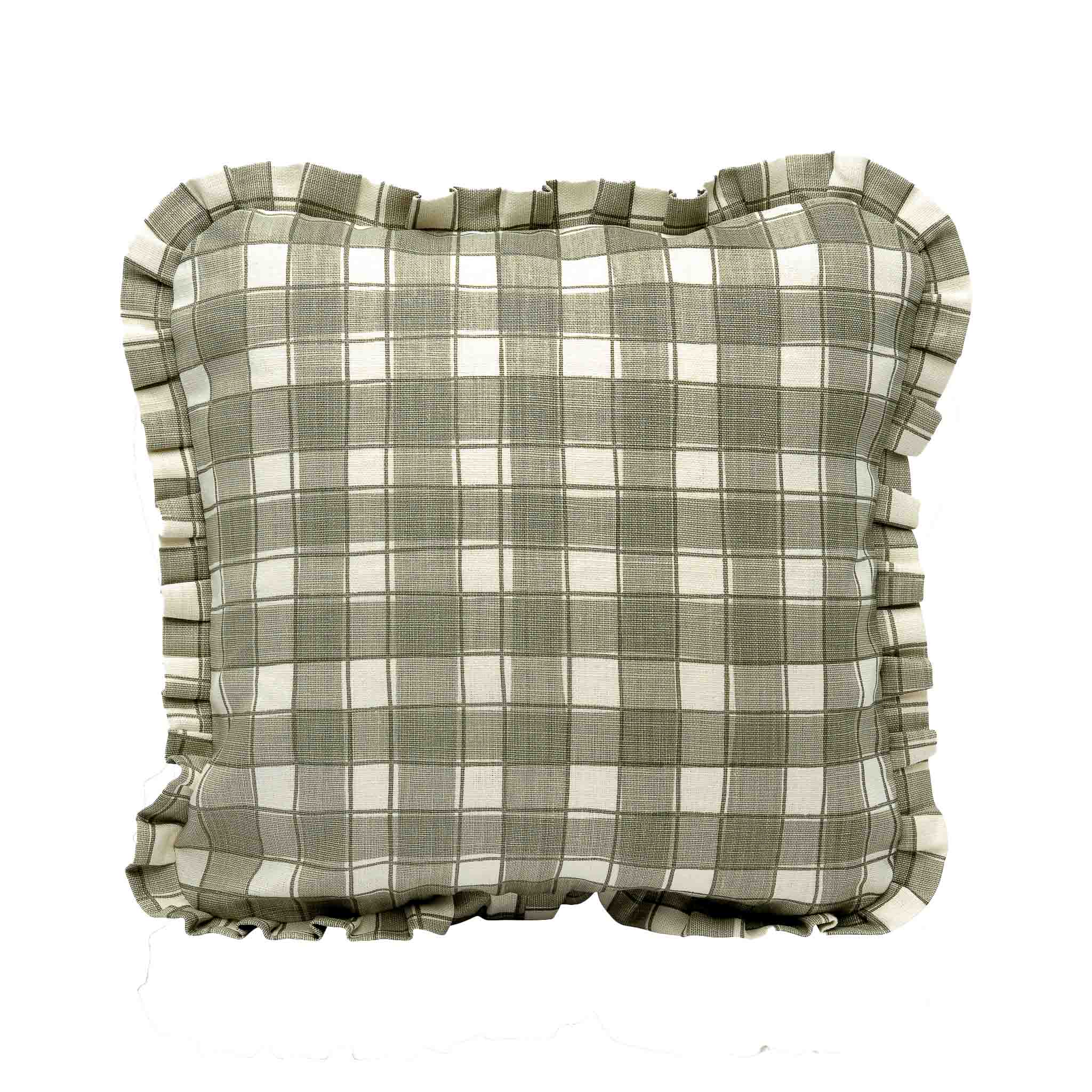 Gingham Sage Cushion Cover - Ruffles - 50x50cm