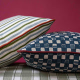 Faye Indigo Natural Cushion Cover - Rouge Piping - 40x40cm