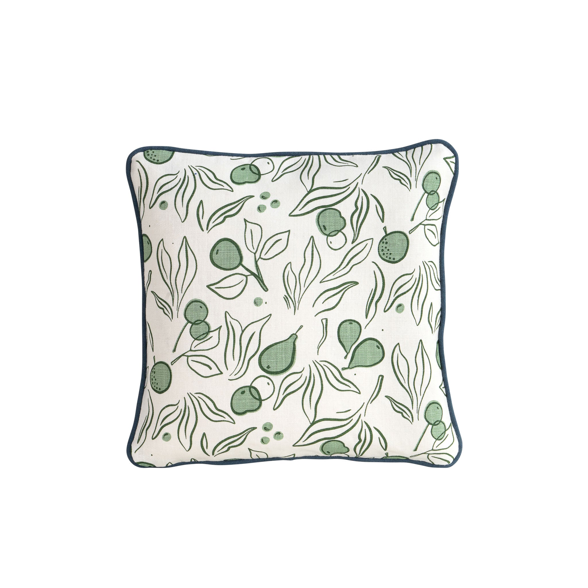 Anita Cedar Green Cushion Cover - Indigo Piping - 40x40cm