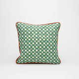 Faye Pea Green cushion w. orange piping