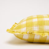 Gingham Lemon ruffled cushion cover