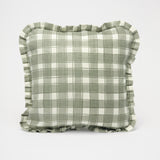 Gingham Sage ruffled cushion cover